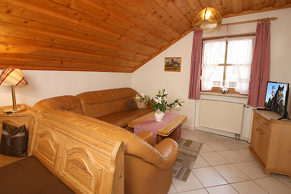 Wohnzimmer Fewo Dachbalkon Panoramablick